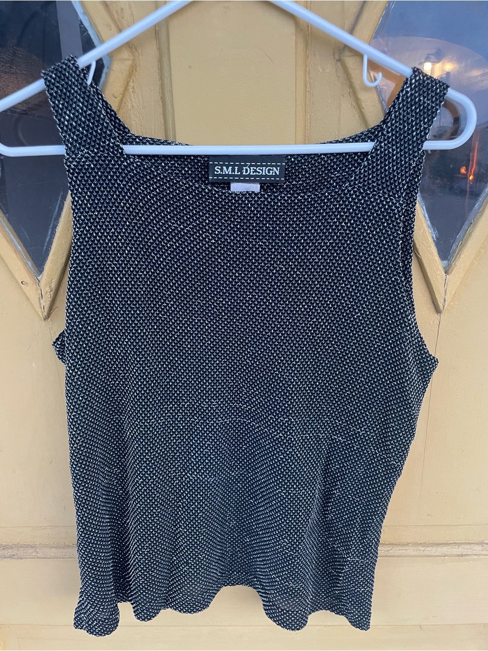 S.M.L Design Metallic Mesh Tank Top Women’s Large Black Silver Goth Chic Y2K